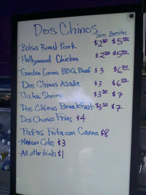 Dos Chinos Menu