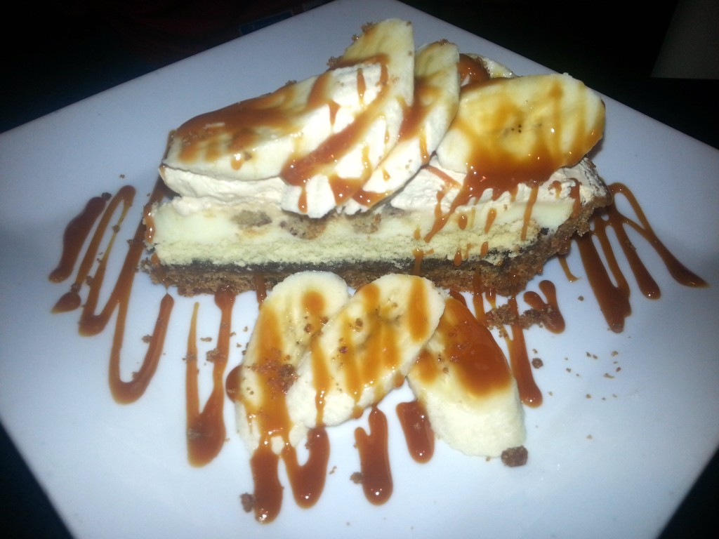 Bananas Foster Pie - Almost a bread pudding made with banana pudding and pound cake.