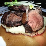 Beef Cullate - A nice cut of meat rubbed in Coffee/Coco powder, wrapped in bacon and pan seared. Yummmmm