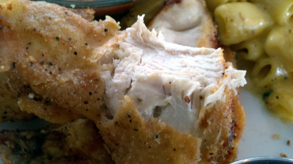 The chicken was juicy and the skin was crispy