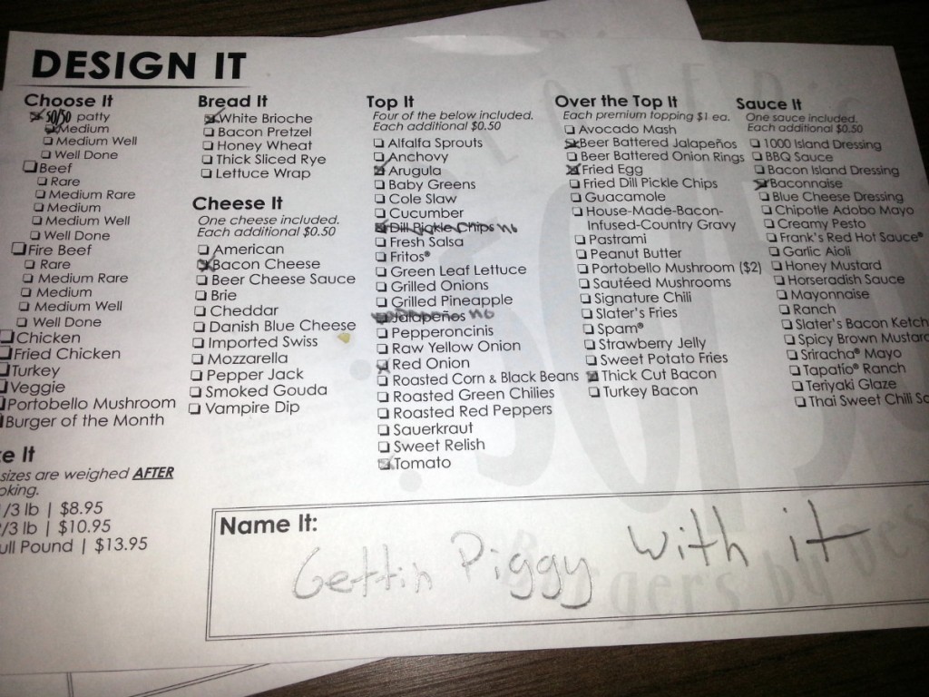 Slaters 5050 Build your own menu