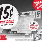 wienerschnitzel. 15 cent hot dog this Sunday