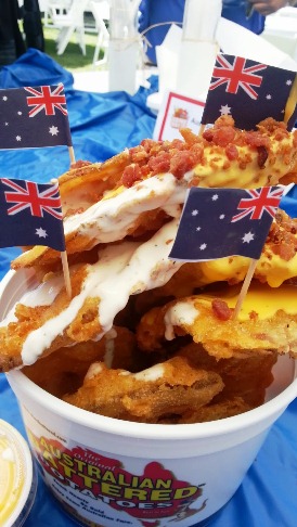 OC Fair Australian Battered Potatoes bucket with ranch and nacho cheese