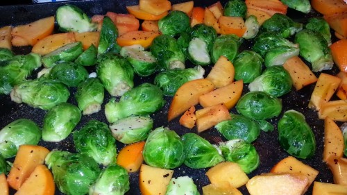 Thanksgiving Persimmons with Brussels Sprout Recipe mise en place
