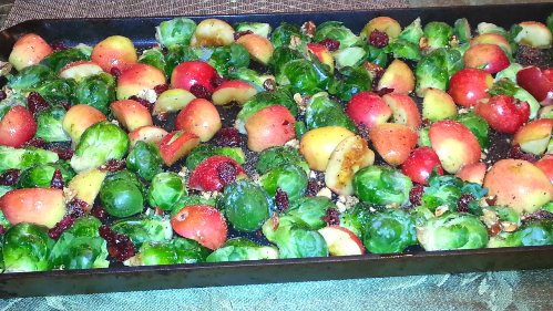 Thanksgiving Brussel Sprout Recipe Crimson Gold Apples Mis en place