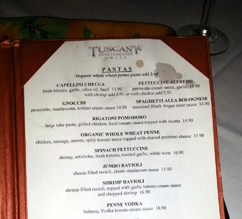 tuscany grill dirty menu