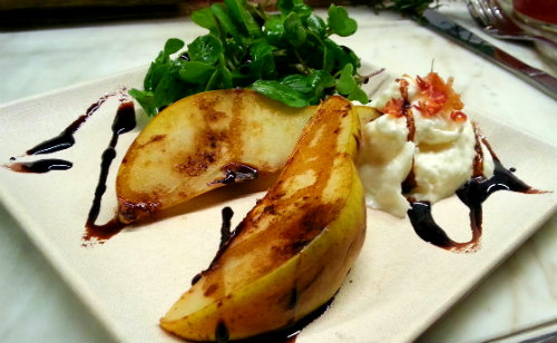 Greenleaf Cocktails Grilled Pair and baby arugula salad