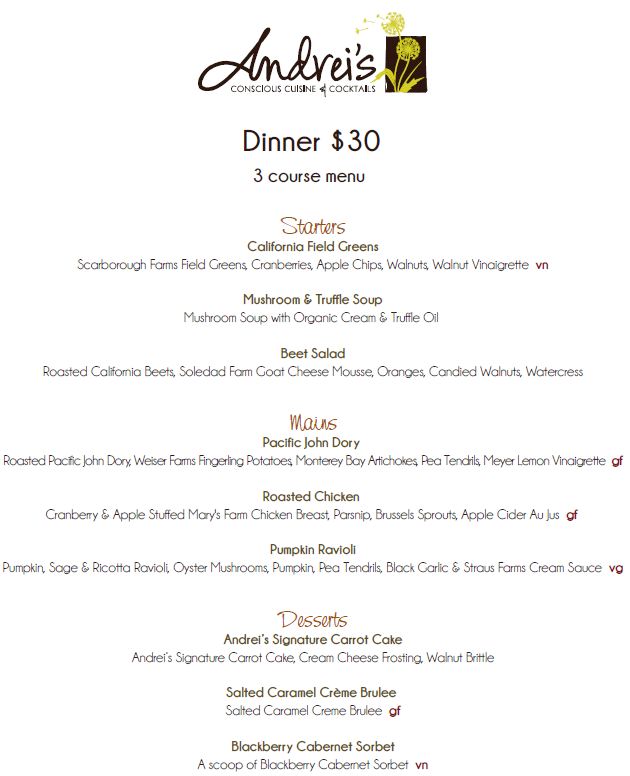 Andrei's Conscious Cuisine Irvine Restaurant Week Menu Andrei's Conscious Cuisine Irvine Restaurant Week Menu