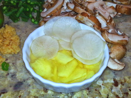 Healthy Fried Rice  pre-step:  Pickle the Ginger and daicon 