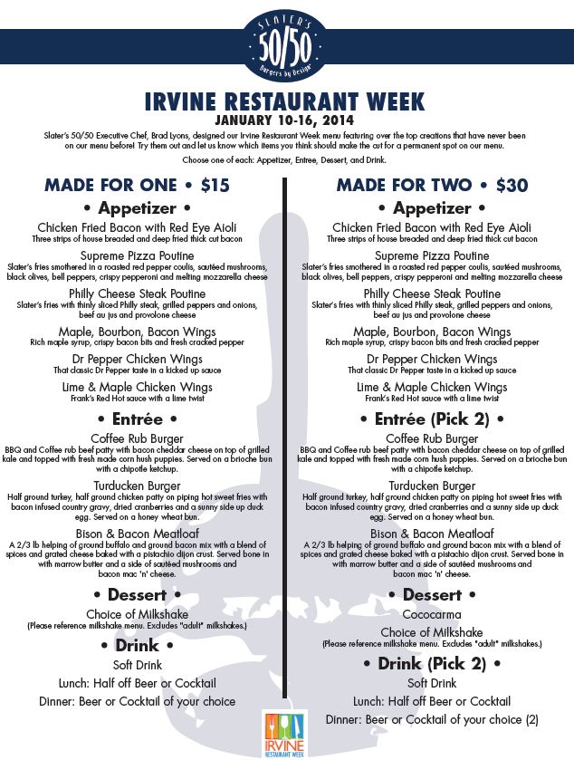 Irvine Restaurant Week Slaters 5050 Menu Irvine Restaurant Week Slaters 5050 Menu