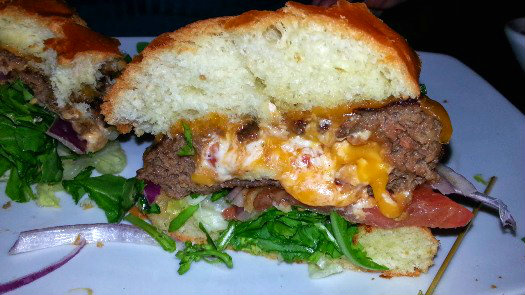 BLK Burgerz Cheddar Stuffed Burger Cross Section