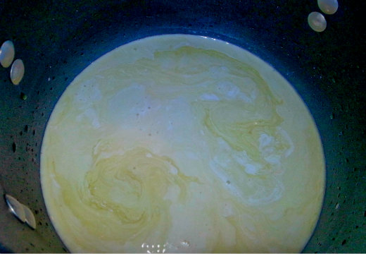 Irish Potato Soup with Kale and Bacon - Add milk, cream and chicken stock to pot. Irish Potato Soup with Kale and Bacon - Add milk, cream and chicken stock to pot. Bring to a simmer