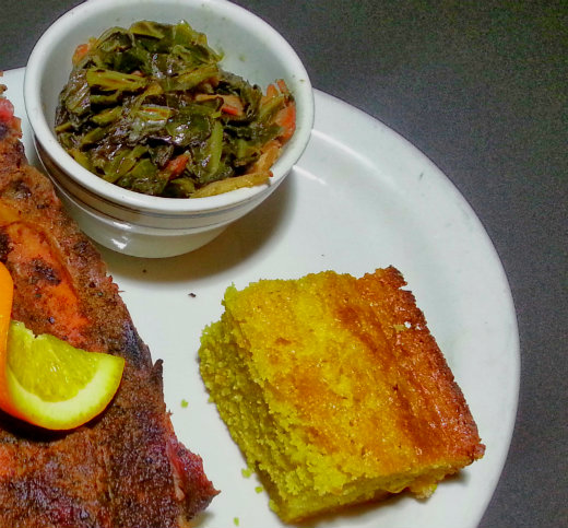 JP23 Smokehouse and BBQ Collard Greens and Corn Bread