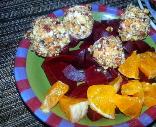 Recipe Crusted Goat Cheese with Beets platted 3