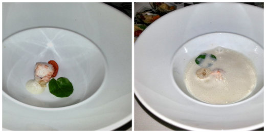 Ways and Means Oyster House -  Lobster Bisque. It is served deconstructed and the frothy bisque is poured over on top. 