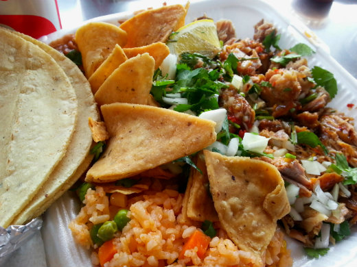 El Toro Bravo - Carne Combination Chips tortillas and rice