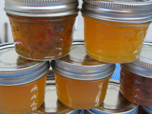 Making and Canning Tangerine Jam - Finished jelly and jam stack