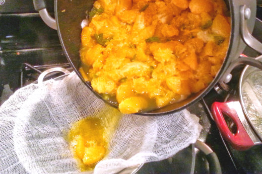 Making and Canning Tangerine Jam - For jelly only, strain the juice from the solids Making and Canning Tangerine Jam - For jelly only, strain the juice from the solids