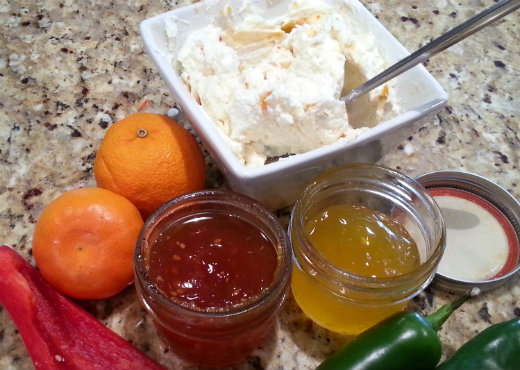 My first attempt at canning - Recipe for sweet and spicy goat cheese - mix the jelly and goat cheese