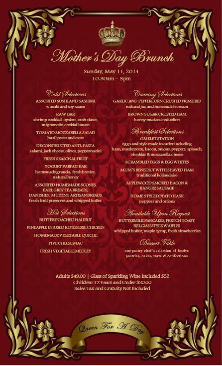 Anaheim Hilton Mother's Day Menu