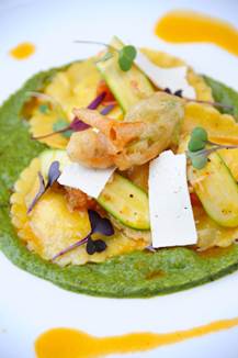 Fig and Olive Mother's Day Menu - Zucchini Blossom Ravioli