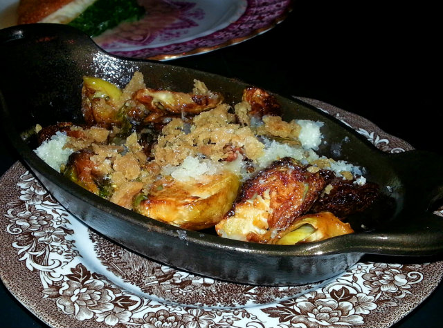 Rose Rabbit Lie Brussels Sprouts with Crispy Chicken Skin