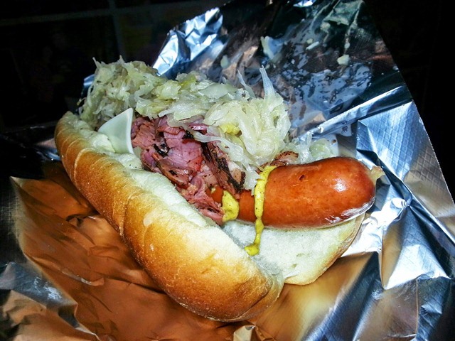 Pink's Hot Dog Colonel Klink is made with pastrami, cheese and sauerkraut Pink's Hot Dog Colonel Klink is made with pastrami, cheese and sauerkraut