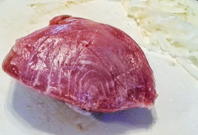 Sushi Grade Ahi Steaks are the basis for this recipe. You can purchase these at stores with a seafood department. 