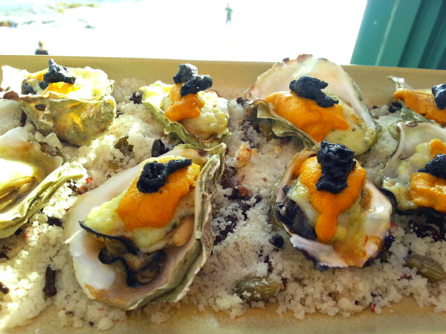 Driftwood Kitchen Baked Oysters with Potato Coulis