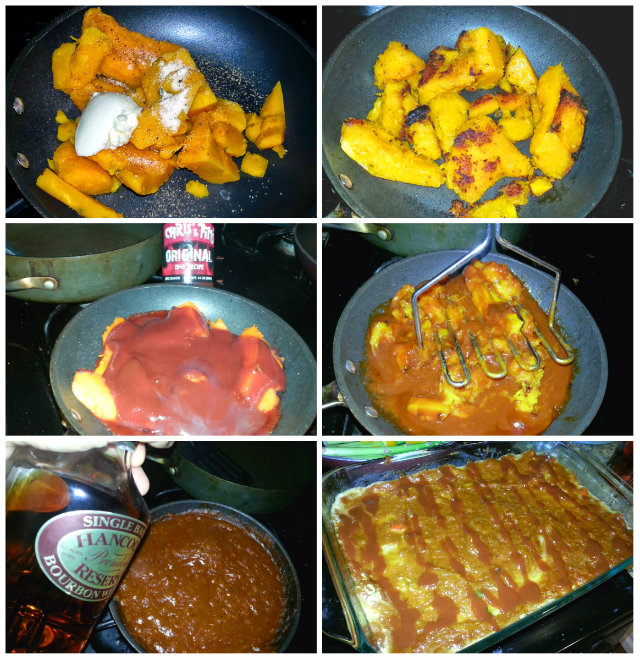 Make pumpkin Burbon BBQ Sauce and Apply to Turkey Pumpkin Meatloaf