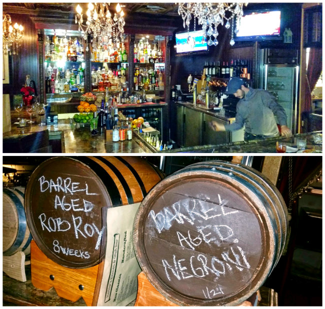 Harlow's Kitchen retro style bar and Barrel aged cocktails