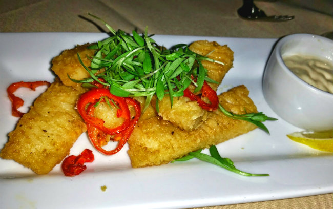 Calamari strips with Fresno chili and miso-honey aioli