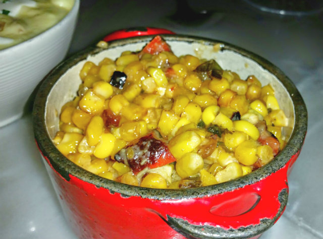 Searsucker Corn off the cob with Jalapeno and Chorizo Corn