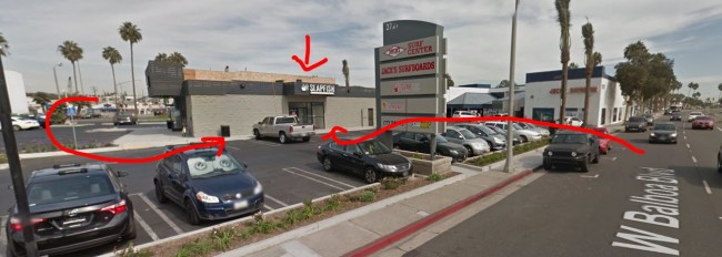 Slapfish Newport Beach is located between Newport and Balboa. Blvd.