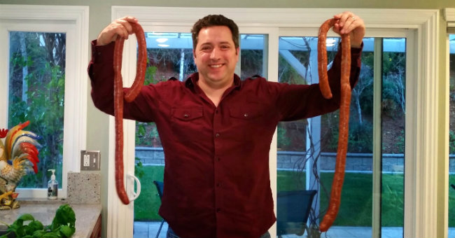 Tom with Ochoa's with two meters of chorizo 