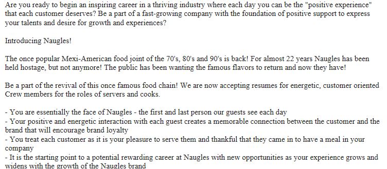 Excerpt from Craig's list Post