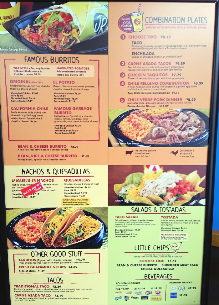 Miguels Jr Chicken Menu