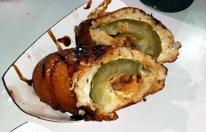 OC Fair Food 2015 Deep Peanut Butter Stuffed Deep Fried Pickle from Chicken Charlies OC Fair Food 2015 Deep Peanut Butter Stuffed Deep Fried Pickle from Chicken Charlies