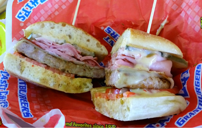 OC Fair Food Cuban Fusion Burger from Grants Burgers OC Fair Food Cuban Fusion Burger from Grants Burgers