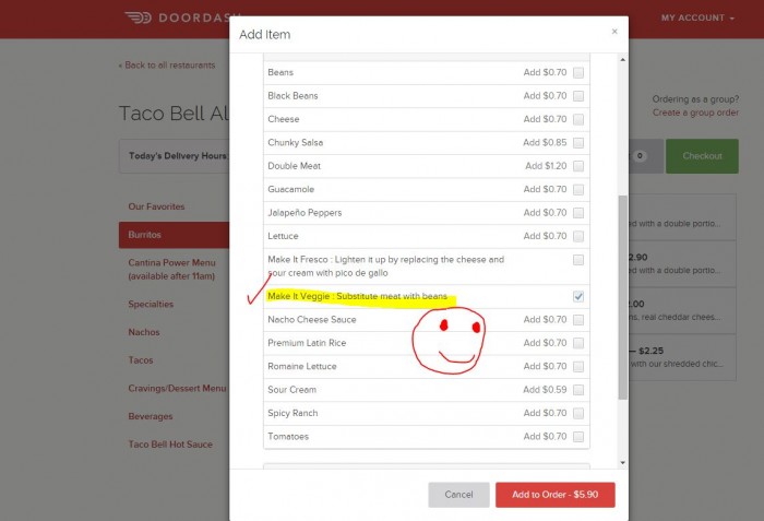 Taco Bell Door Dash Delivery Select items Vegetarian Customization Taco Bell Door Dash Delivery Select items Vegetarian Customization
