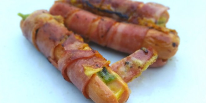 Recipe – Bacon Wrapped Hatch Chile Cheese Stuffed Hot Dog