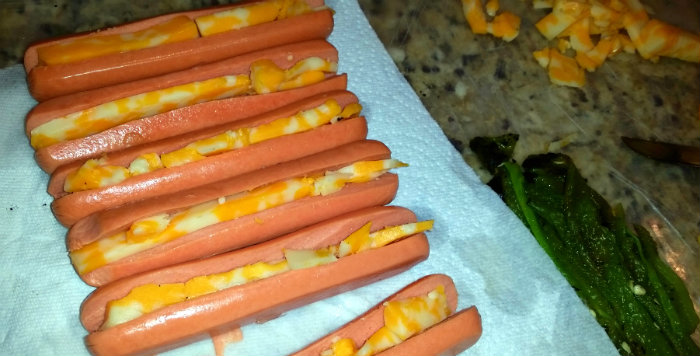 Recipe Bacon Wrapped Hatch Chili Cheese Dog -Slice Hot Dogs and Stuff with Cheese