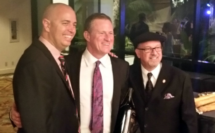 Golden Foodie Awards Show Best Chef Winner Andrew Sutton, Best Steak Winner Michael Rossi from The Ranch and Master Sommelier Michael Jordan