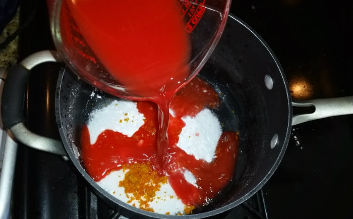 Combine juice, sugar, zest and Cornstarch